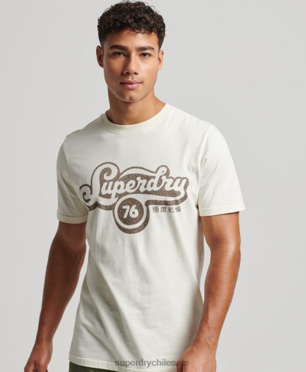 hombres Superdry crema camiseta con guión de nostalgia 2R68Z4971