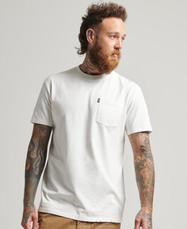 hombres Superdry crema camiseta de algodón orgánico con bolsillo 2R68Z4798