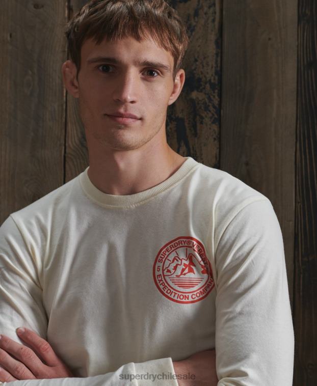 hombres Superdry crema camiseta de manga larga everest 2R68Z1572