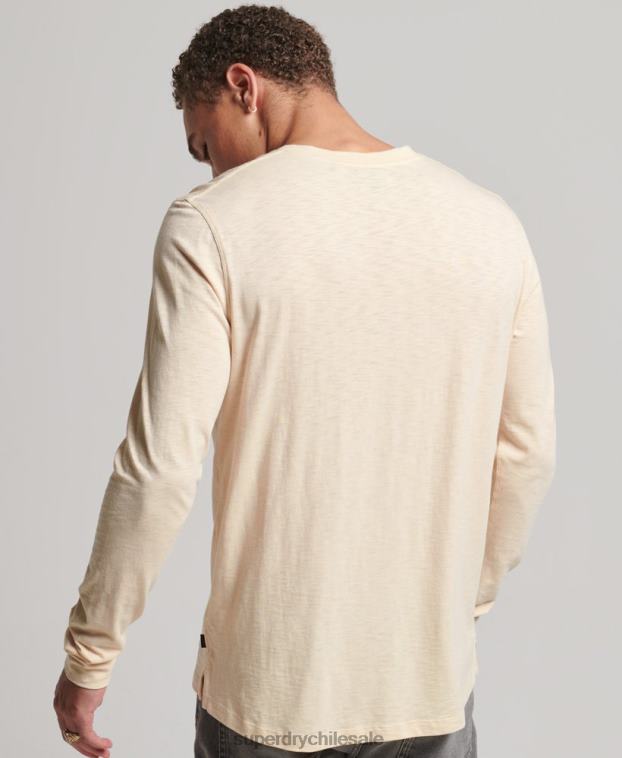 hombres Superdry crema camiseta henley de manga larga 2R68Z6365