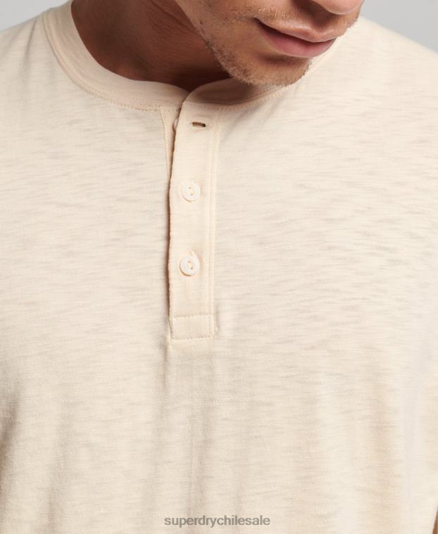 hombres Superdry crema camiseta henley de manga larga 2R68Z6365