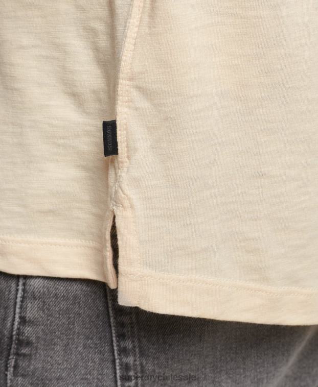 hombres Superdry crema camiseta henley de manga larga 2R68Z6365