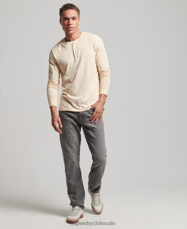 hombres Superdry crema camiseta henley de manga larga 2R68Z6365