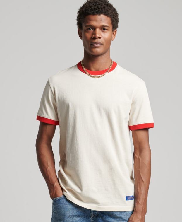 hombres Superdry crema camiseta holgada vintage de algodón orgánico con cuello vuelto 2R68Z4957