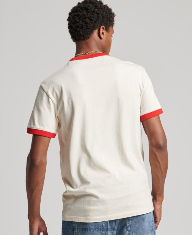 hombres Superdry crema camiseta holgada vintage de algodón orgánico con cuello vuelto 2R68Z4957