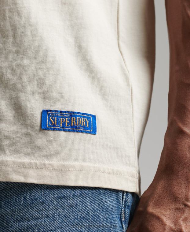 hombres Superdry crema camiseta holgada vintage de algodón orgánico con cuello vuelto 2R68Z4957