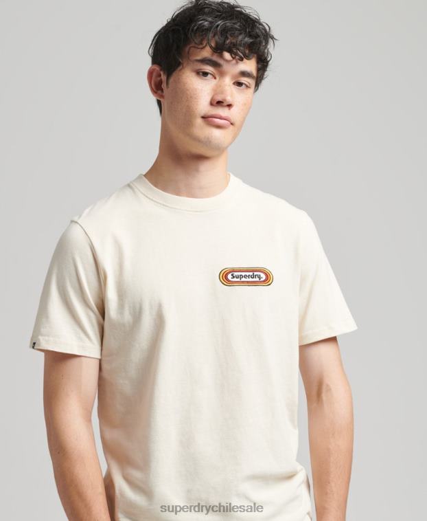hombres Superdry crema camiseta vintage con lengüeta comercial 2R68Z4899