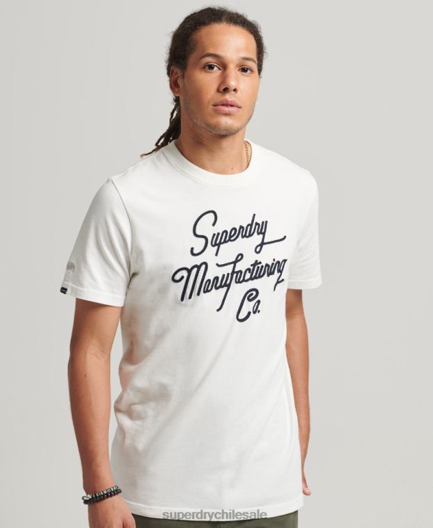 hombres Superdry crema playera con logo bordado 2R68Z4851