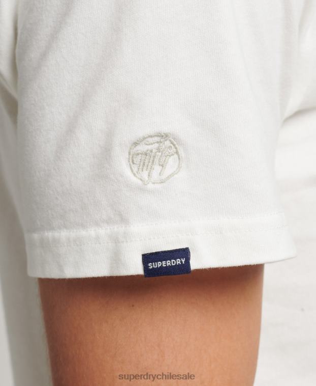 hombres Superdry crema playera con logo bordado 2R68Z4851