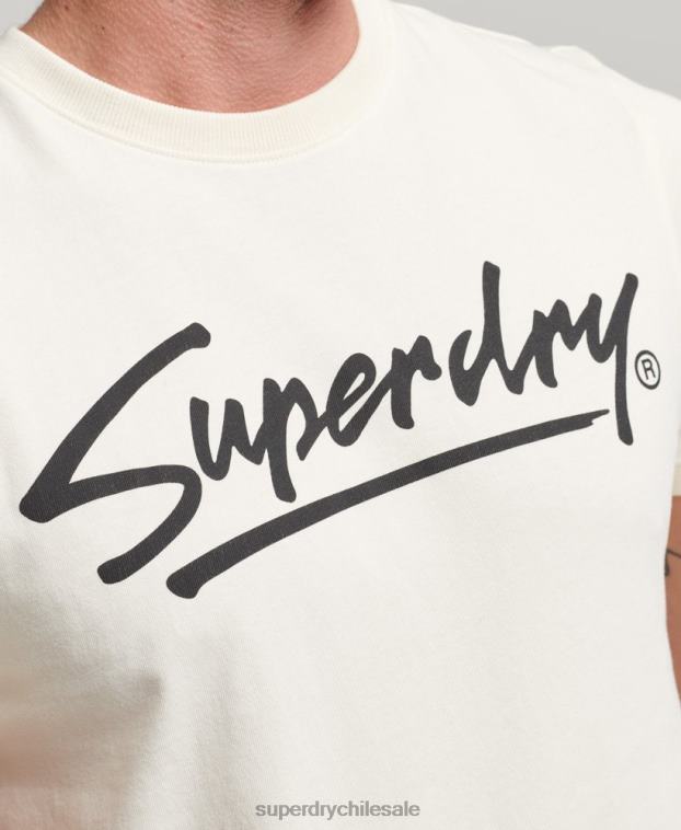 hombres Superdry crema playera con logo de guión del centro de los 80 2R68Z4897