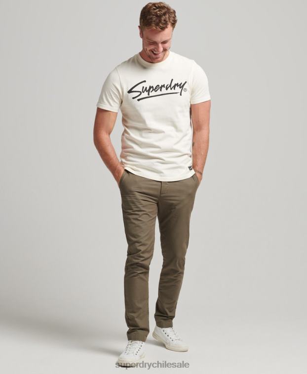 hombres Superdry crema playera con logo de guión del centro de los 80 2R68Z4897
