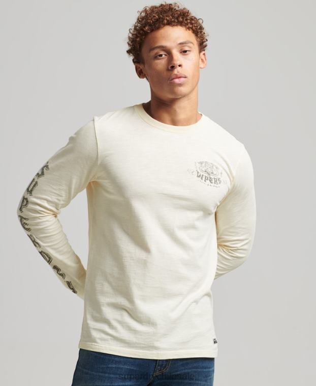 hombres Superdry crema top de manga larga con diseño opaco de algodón orgánico 2R68Z1504