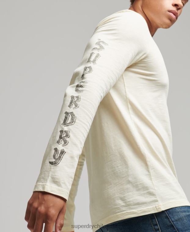 hombres Superdry crema top de manga larga con diseño opaco de algodón orgánico 2R68Z1504