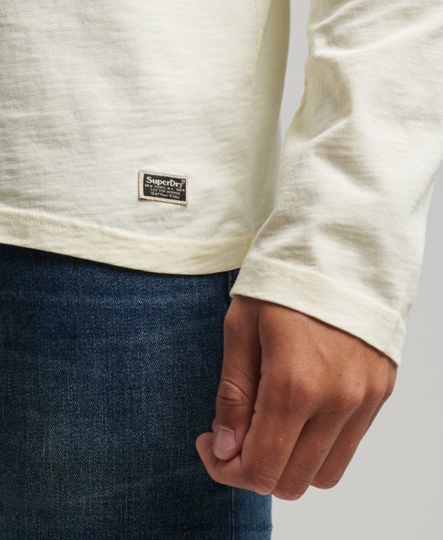 hombres Superdry crema top de manga larga con diseño opaco de algodón orgánico 2R68Z1504