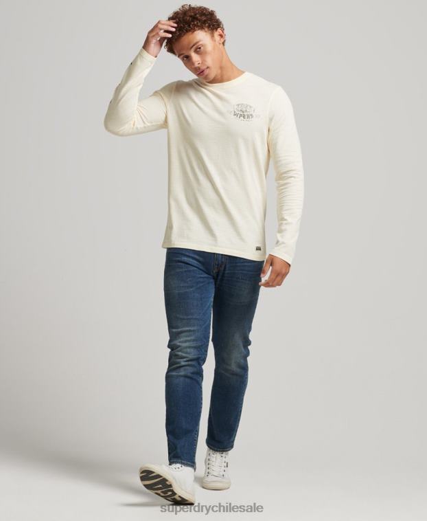 hombres Superdry crema top de manga larga con diseño opaco de algodón orgánico 2R68Z1504