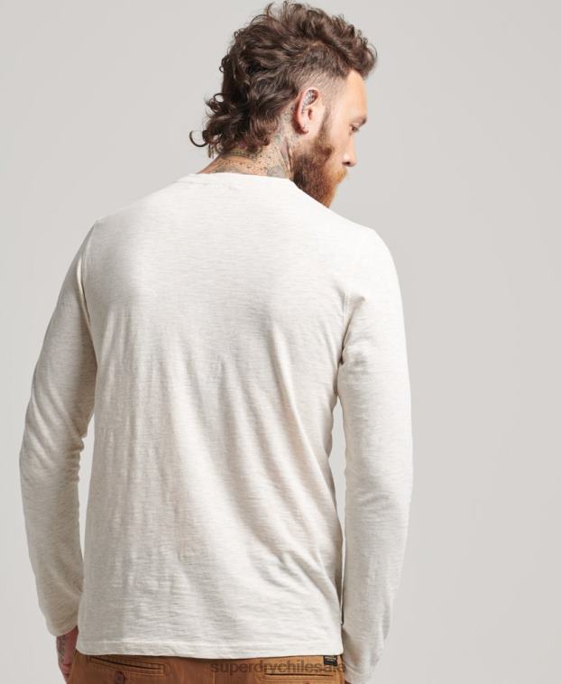 hombres Superdry crema top de manga larga de punto flameado 2R68Z6396
