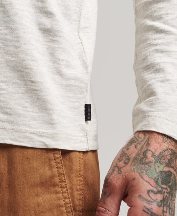 hombres Superdry crema top de manga larga de punto flameado 2R68Z6396