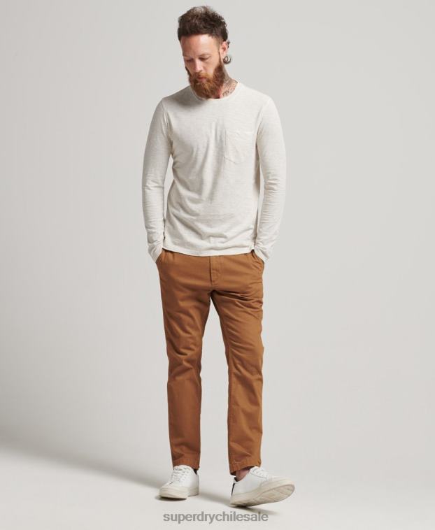 hombres Superdry crema top de manga larga de punto flameado 2R68Z6396