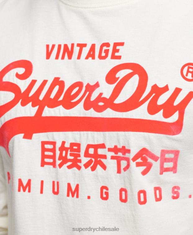 hombres Superdry crema top de manga larga neón con logo vintage 2R68Z1495