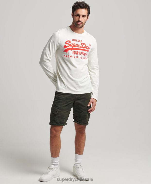 hombres Superdry crema top de manga larga neón con logo vintage 2R68Z1495