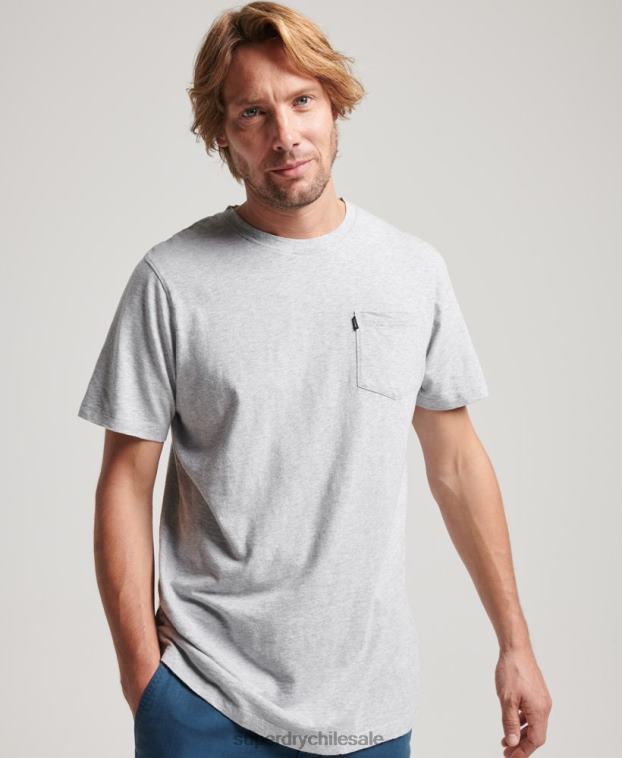 hombres Superdry gris claro camiseta de algodón orgánico con bolsillo 2R68Z4800