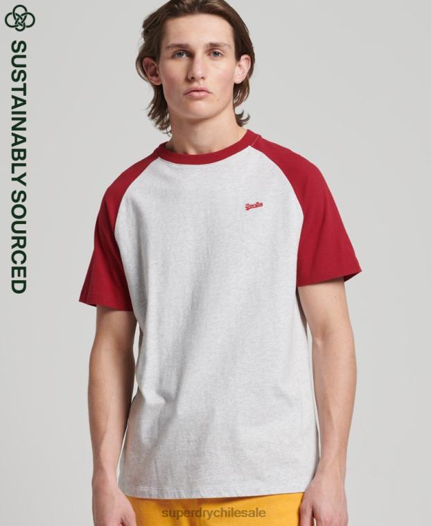 hombres Superdry gris claro camiseta de béisbol con logo esencial de algodón orgánico 2R68Z4816
