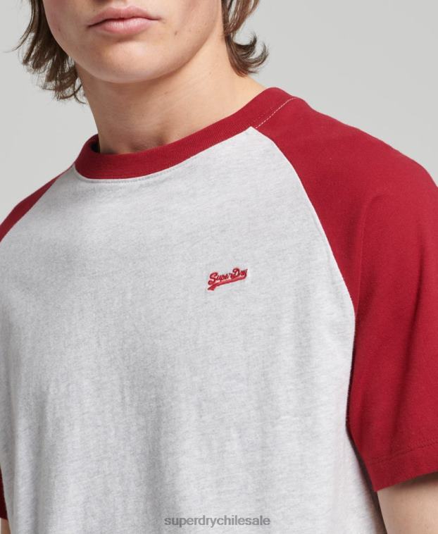 hombres Superdry gris claro camiseta de béisbol con logo esencial de algodón orgánico 2R68Z4816