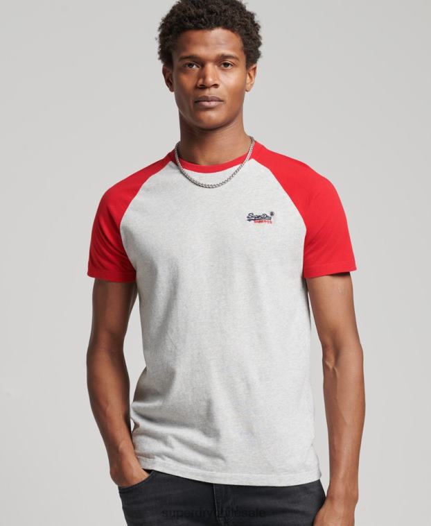 hombres Superdry gris claro camiseta de béisbol de algodón orgánico 2R68Z4870