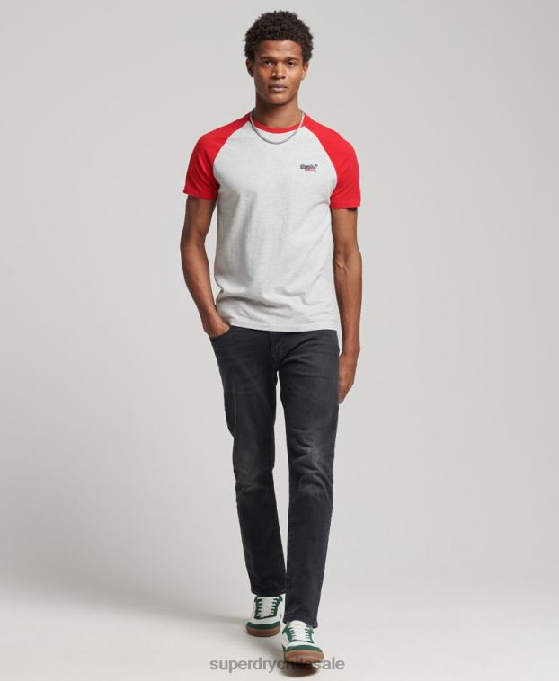 hombres Superdry gris claro camiseta de béisbol de algodón orgánico 2R68Z4870