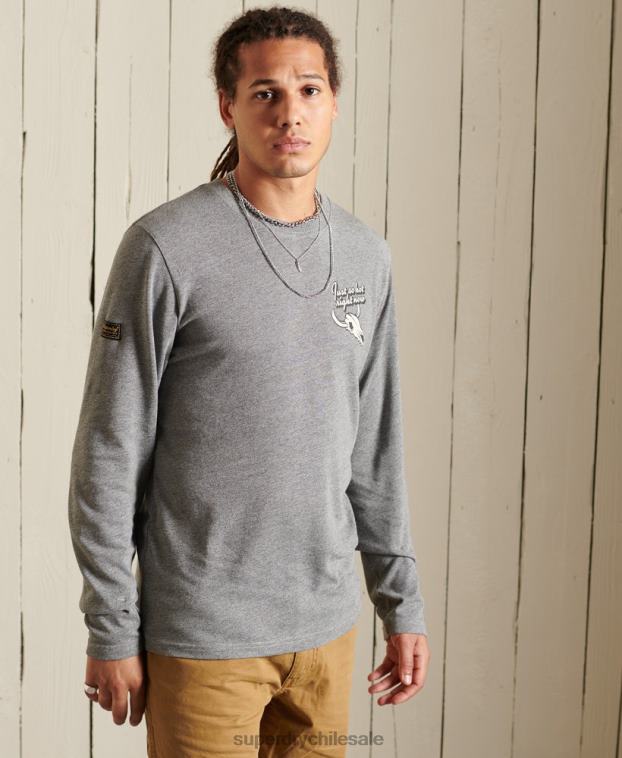 hombres Superdry gris claro camiseta de manga larga Heritage Mountain 2R68Z6470