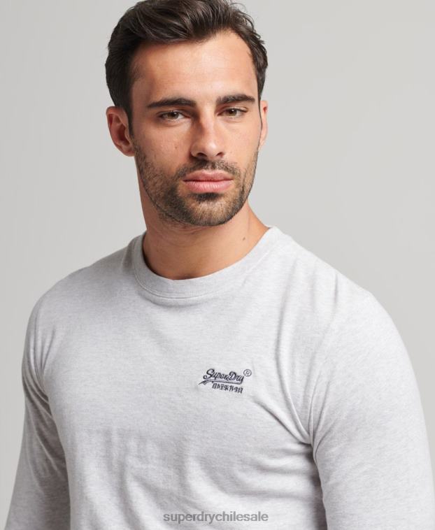 hombres Superdry gris claro camiseta de manga larga con logo esencial de algodón orgánico 2R68Z1546