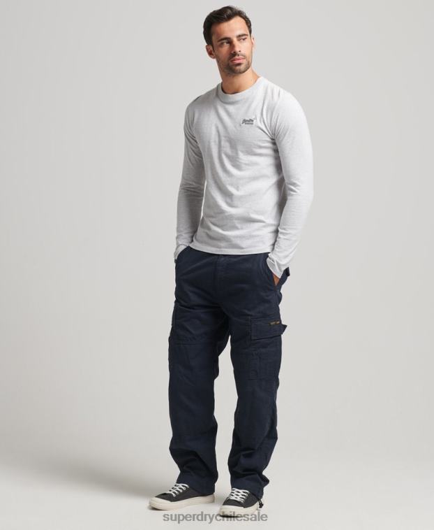 hombres Superdry gris claro camiseta de manga larga con logo esencial de algodón orgánico 2R68Z1546
