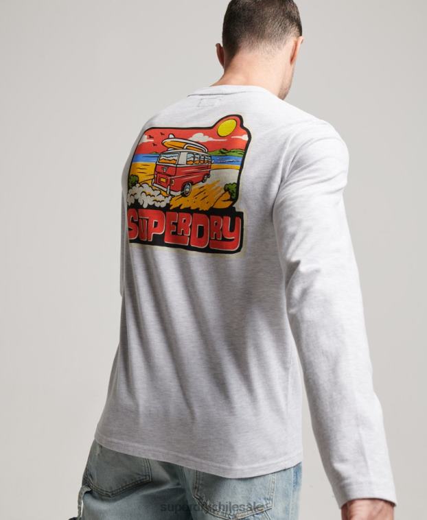 hombres Superdry gris claro camiseta de manga larga con pegatina de viaje 2R68Z1499