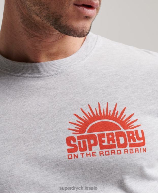 hombres Superdry gris claro camiseta de manga larga con pegatina de viaje 2R68Z1499