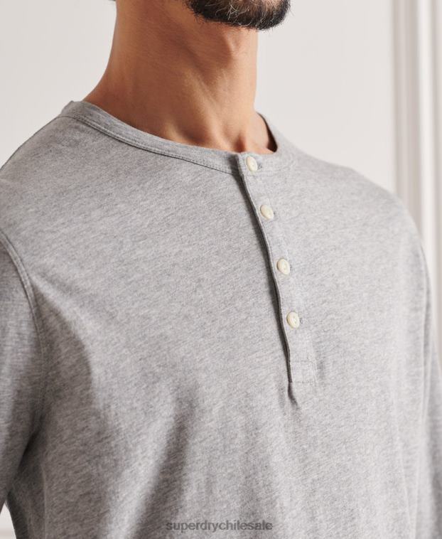 hombres Superdry gris claro camiseta henley esencial ligera de algodón orgánico 2R68Z6424