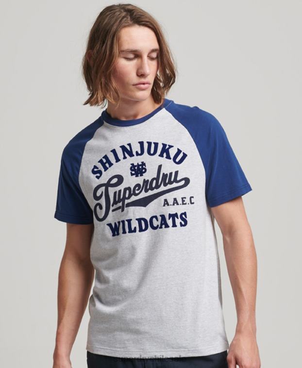 hombres Superdry gris claro camiseta raglán de jonrón vintage 2R68Z19
