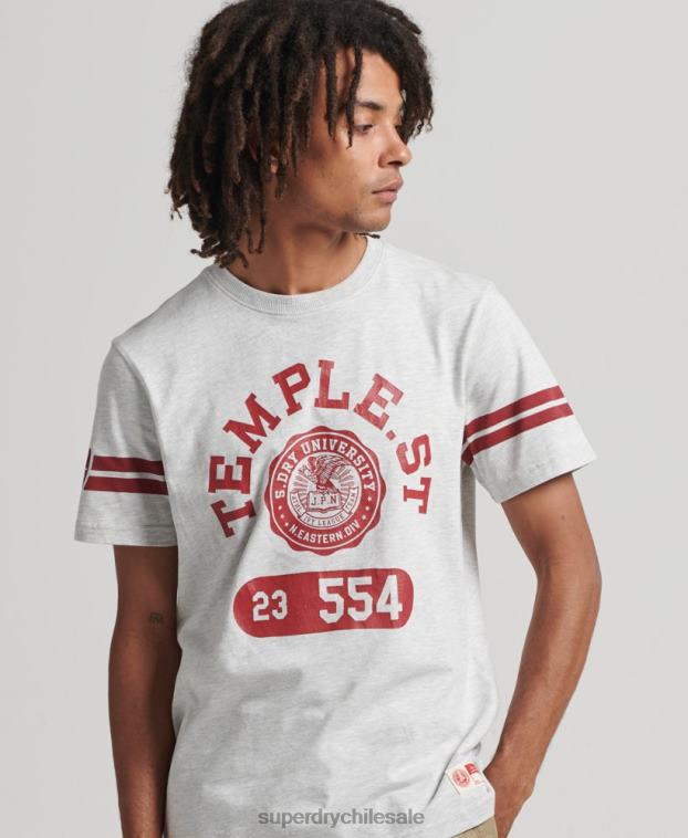 hombres Superdry gris claro playera atlética con estampado universitario 2R68Z4838