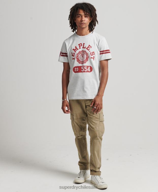 hombres Superdry gris claro playera atlética con estampado universitario 2R68Z4838
