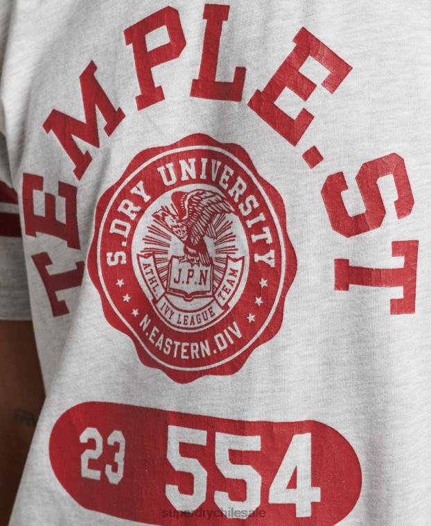 hombres Superdry gris claro playera atlética con estampado universitario 2R68Z4838