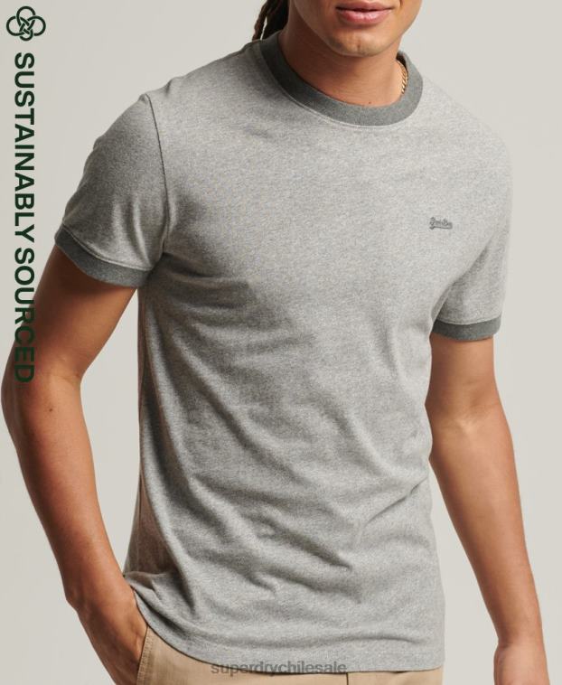 hombres Superdry gris claro playera con cuello redondo y logo Essential de algodón orgánico 2R68Z4898