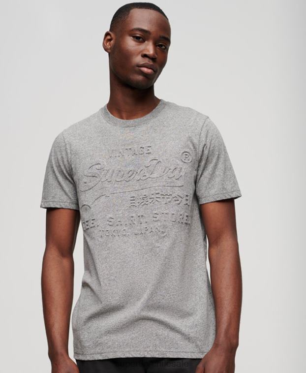 hombres Superdry gris claro playera con logo vintage en relieve 2R68Z74
