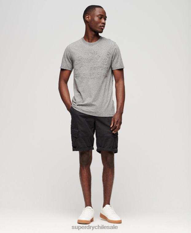 hombres Superdry gris claro playera con logo vintage en relieve 2R68Z74