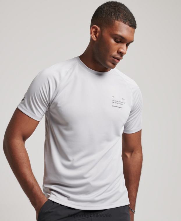 hombres Superdry gris claro playera de manga corta con gráfico de tren activo 2R68Z1421