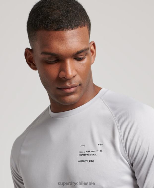 hombres Superdry gris claro playera de manga corta con gráfico de tren activo 2R68Z1421