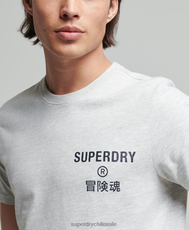 hombres Superdry gris claro playera jaspeada con logo corporativo vintage 2R68Z4829