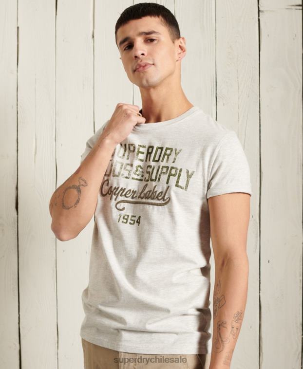 hombres Superdry gris claro playera ligera con gráfico de ropa de trabajo 2R68Z4982