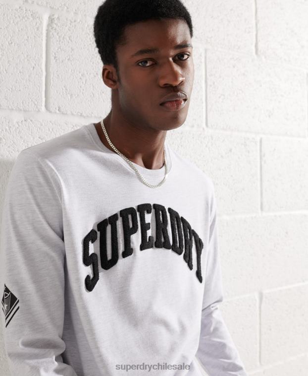 hombres Superdry gris claro top de manga larga con arco universitario 2R68Z1551