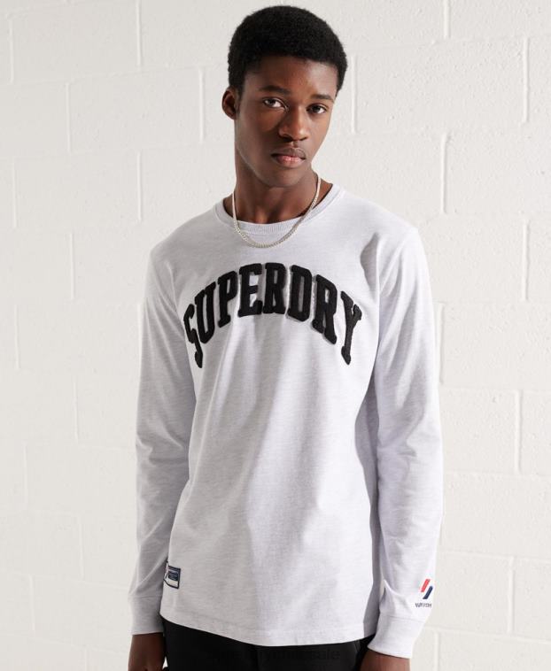 hombres Superdry gris claro top de manga larga con arco universitario 2R68Z1551