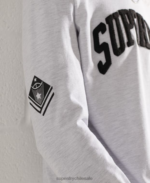 hombres Superdry gris claro top de manga larga con arco universitario 2R68Z1551