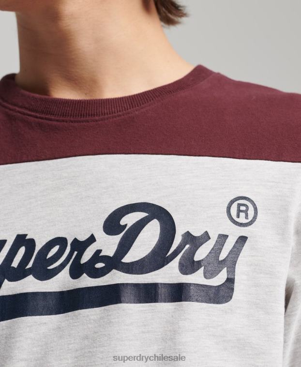 hombres Superdry gris claro top de manga larga con logo vintage universitario 2R68Z1591